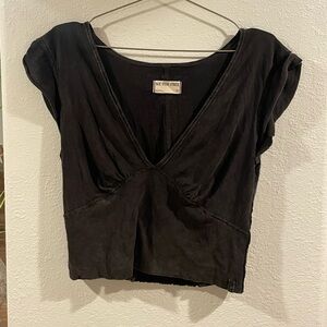 Free People Black Deep V Crop Top new without tags